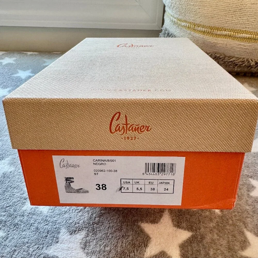 Castaner Carina Espadrille Wedges - Black - 38 - New with Box